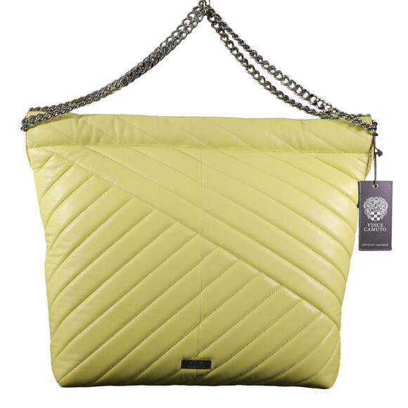 Vince Camuto Pehri Quilted Leather Shoulder Bag w/ Chain Strap-Celery Green-NWT - Picture 2 of 9